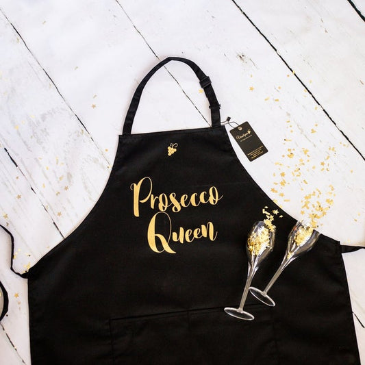 Single Apron - Prosecco Queen with Two Glasses